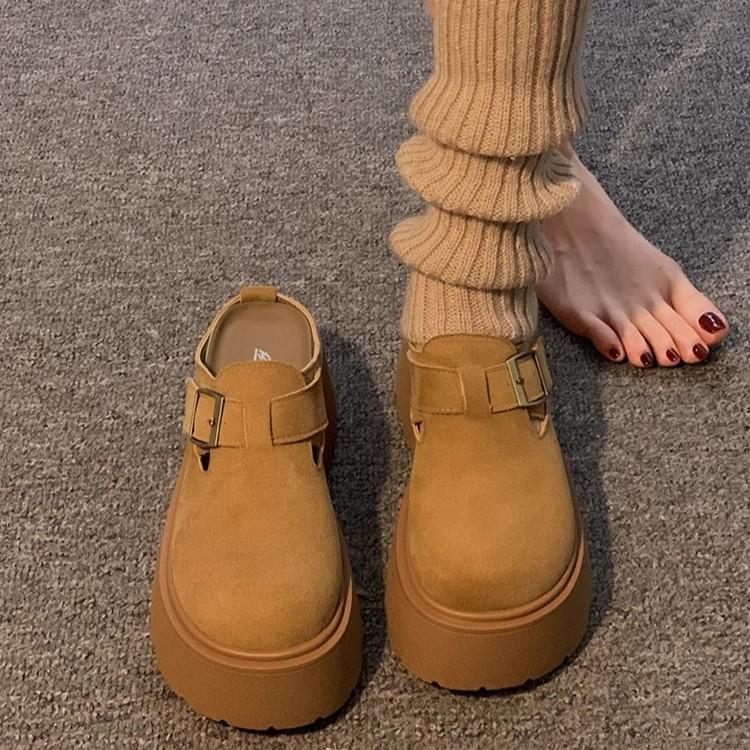 Halbschuh Damen Frühling 2025 Neu Dicke Sohle mit einer Höherlegung von 8CM Ein-Fuß-Pedal Boken Hausschuhe