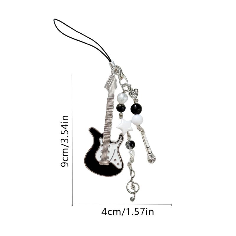 Cute Guitar Microphone Bead Mobile Phone Chain Charm Sweet Keychain Backpack Musical Note Pendant Bag Hanging Ornament Girl Gift