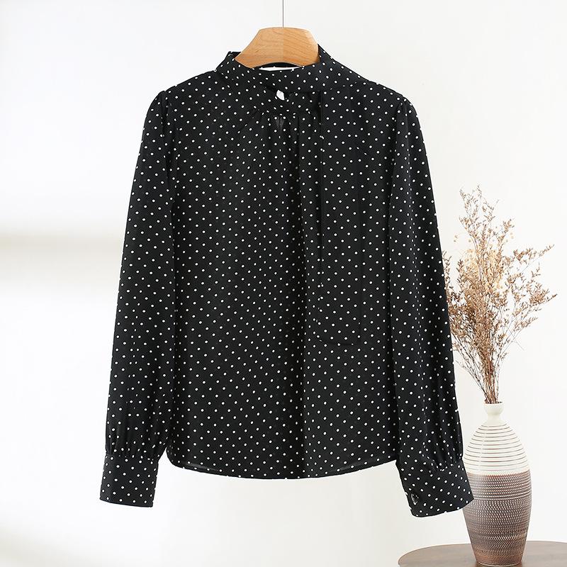 

Unique design, chic polka dot Korean long-sleeved shirt, women s versatile 2025 new slim and thin inner fit M [Recommended below 50kg] чорний