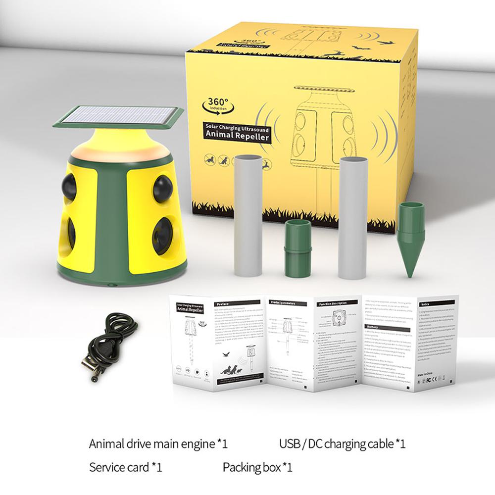 Solar Animal Repeller 360 Degrees  Ultrasonics Rodent Repellent Waterproof with PIR Sensor 5 Modes for