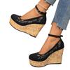 Fashion Shallow Mouth Platform Bottom Wedge Heel One-strap Single Shoes Cross-border Suede Embroidery Large Size One-step Women's Shoes