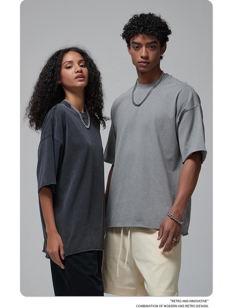 ARTIE Men's 2024 Spring/Summer Vintage Washed Curled Short-Sleeve T-Shirt - American Street Style.