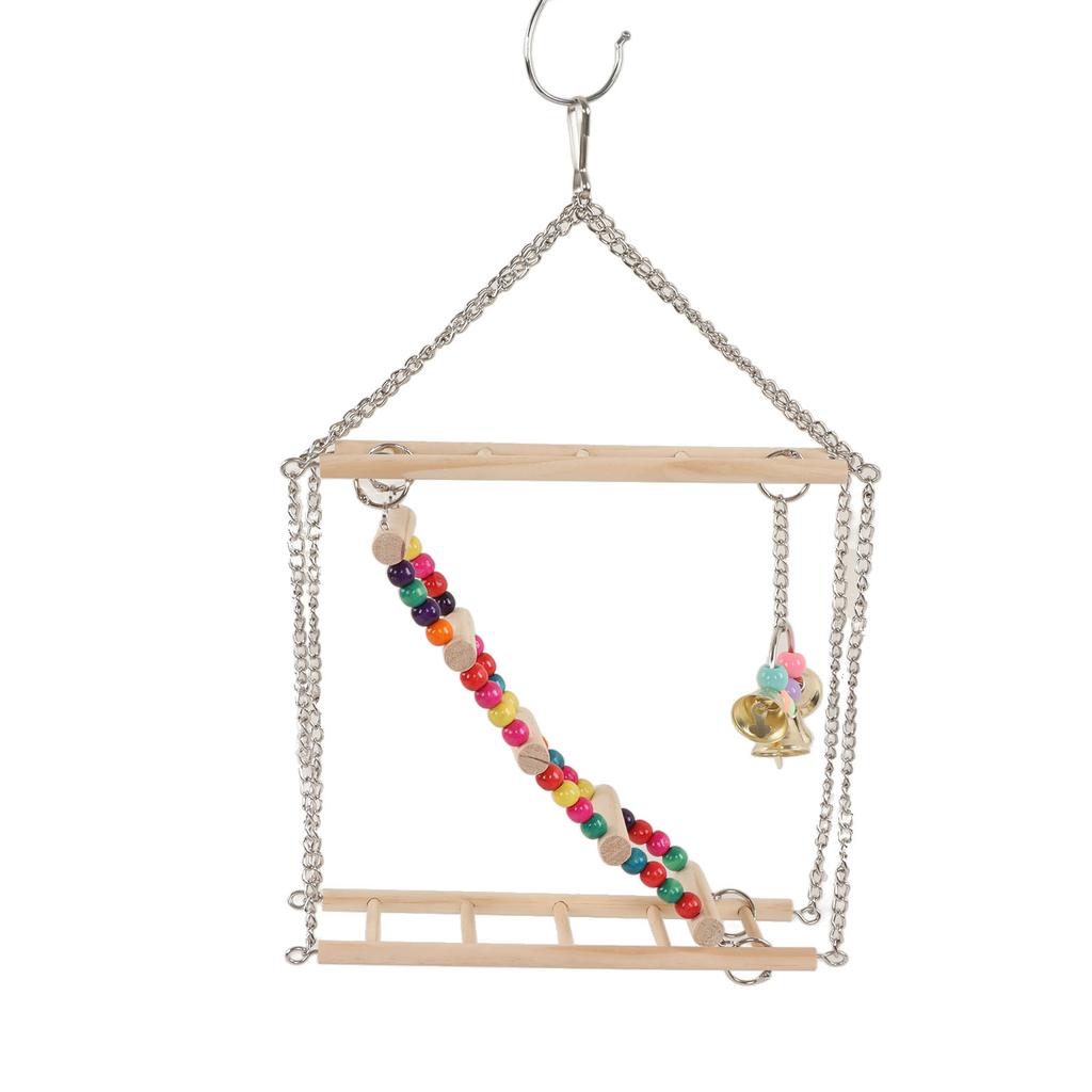 Bird Ladder Swing Toy Wooden Multicolor Bead Parrot Hanging Swing Toy Accessories for Pet Bird Cage