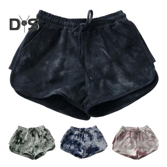 Women Shorts Elastic Drawstring High Waist Sport Shorts Tie-Dye Print Wide Leg Pants Versatile Regular Style Running Shorts