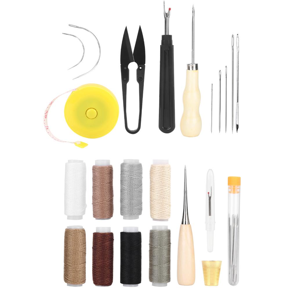 31Pcs Leather Sewing Tools Kit with Scissors Sewing Needles Punch Thimble Threads Set