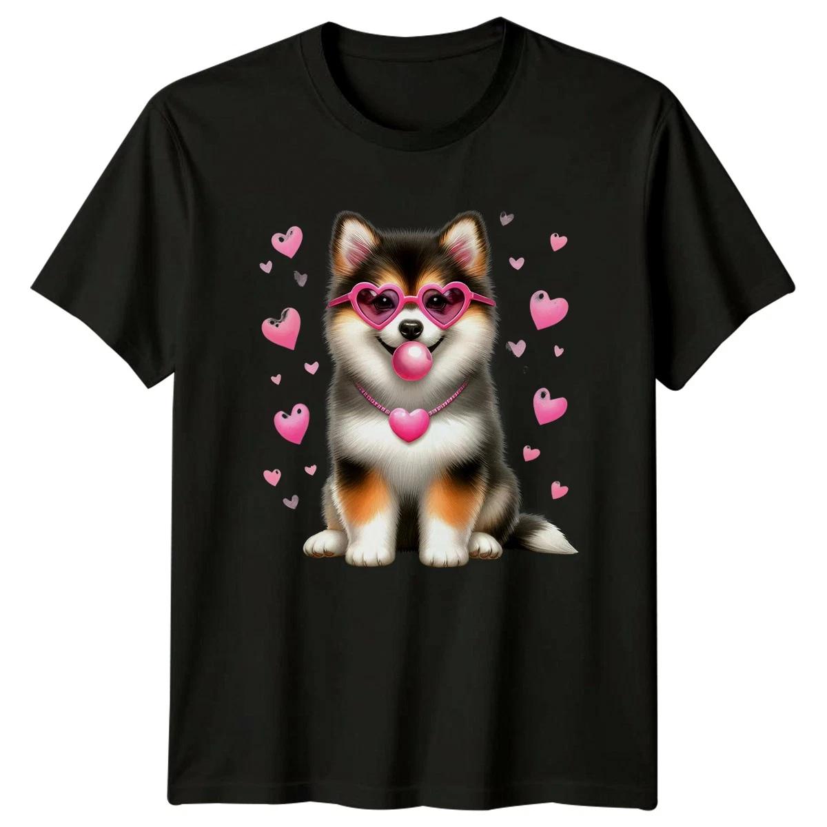 Cute Dog Hearts Bubblegum Graphic Tee Mens T-Shirt Womens Top Animals Dogs L