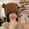 Women Chunky Bear Ear Knit Hat 2025 Korean Loose Slouchy Winter Cap Faux Fur Ears Thermal Ear Flap Beanie