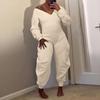Women's Solid Color Jumpsuit Flared Pants Tight V-neck Sexy Long Sleeved Jumpsuit