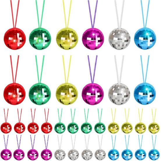 36 Pcs Disco Ball Necklaces 70s Disco Party Necklaces 1.5 Inches Disco Necklace 6 Colors Disco Party Decorations Disco Accessories, Dance Party