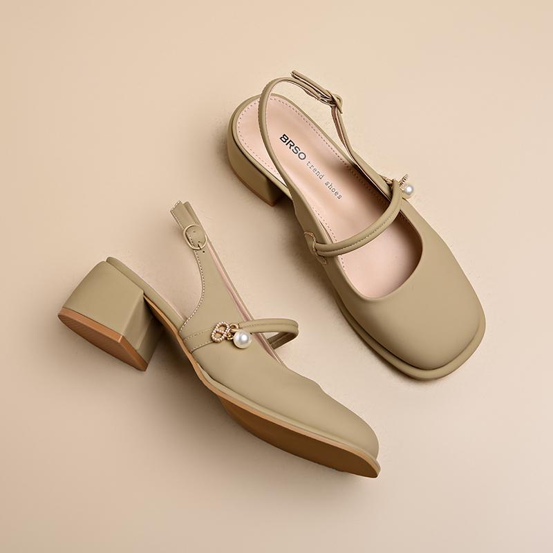 2025 Summer New Women's Mary Jane Shoes High Heel Fairy Tale Style Slip-On Match Skirts French Thick Heel Single Shoes Round Toe