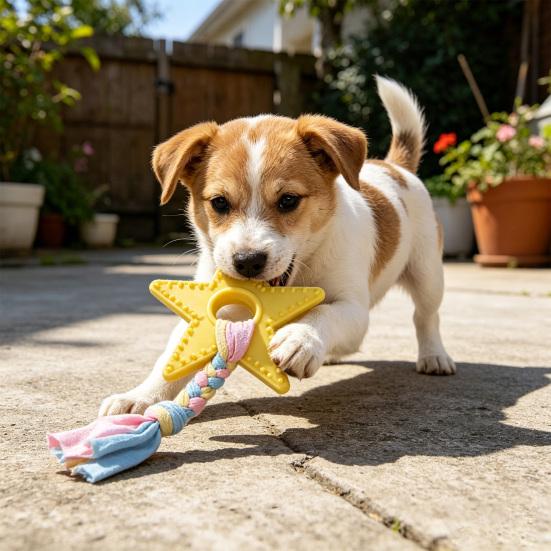 Dog Rope Toy Rubber Ring Dog Chew Toy with Braided Cloth Strips Dog Tug of War Rope Toy for Fetch Toss-and-Catch
