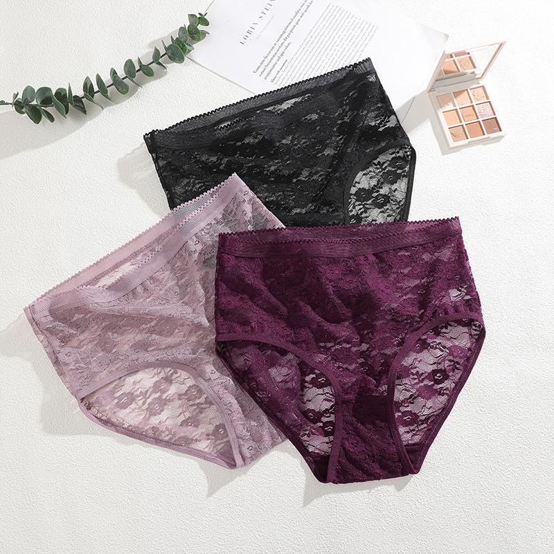 3ks/Sada Dámské krajkové kalhotky Vysoký pas Sexy spodní prádlo Průhledné dámské kalhotky Přiléhavé Plus Size kalhotky S-XXL