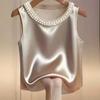 2026 Women's European & American Solid Color Round Neck Faux Pearl Casual Fashion Vest