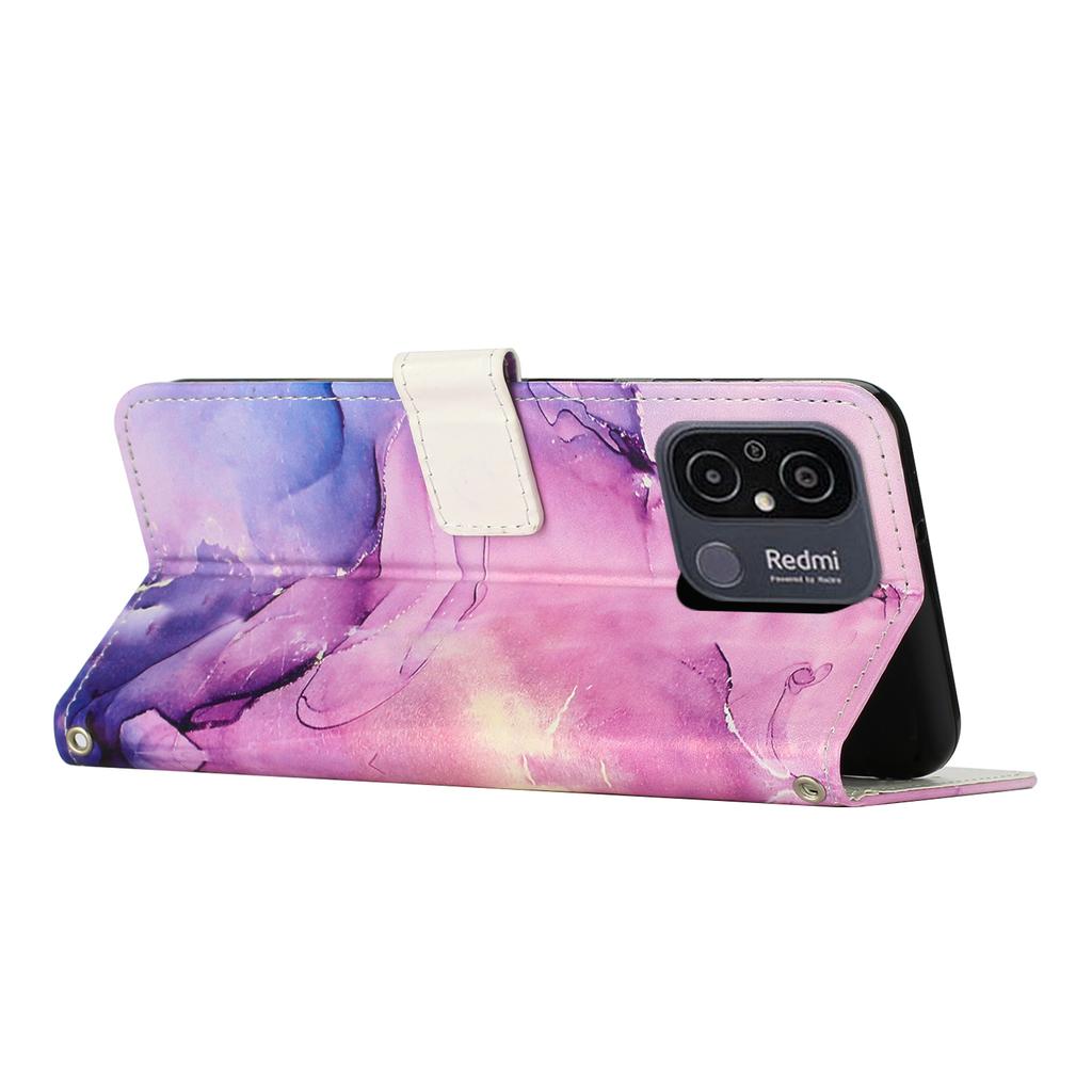 For Xiaomi Redmi 12C 4G/11A 4G Phone Wallet Case Marble Pattern PU Leather Stand Cover with Shoulder Strap