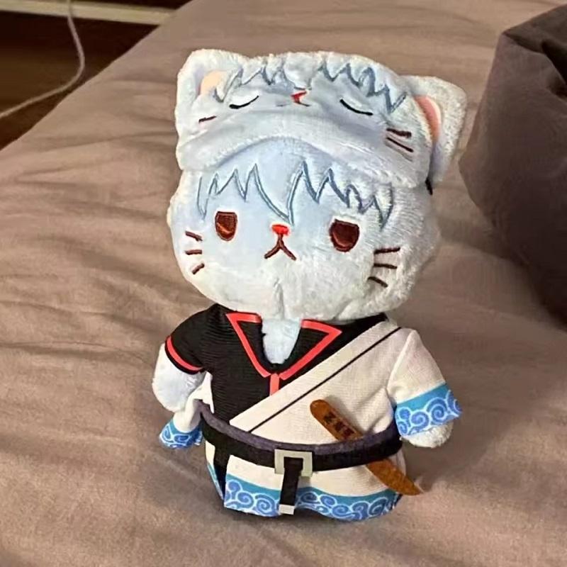 14 cm Mignonne Dessin Animé Gintama Peluche Porte-clés Sakata Gintoki & Katsura Kotaro Masque pour les Yeux Chat Anime Chat Peluche Pendentif Cadeau white