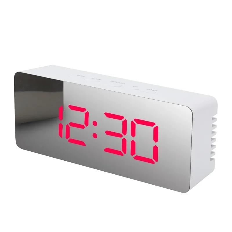 Snooze Mirror Digital Alarm Clock LED Night Lights Thermometer Wall Clocks Lamp Square Rectangle Multi-function Table Watch USB