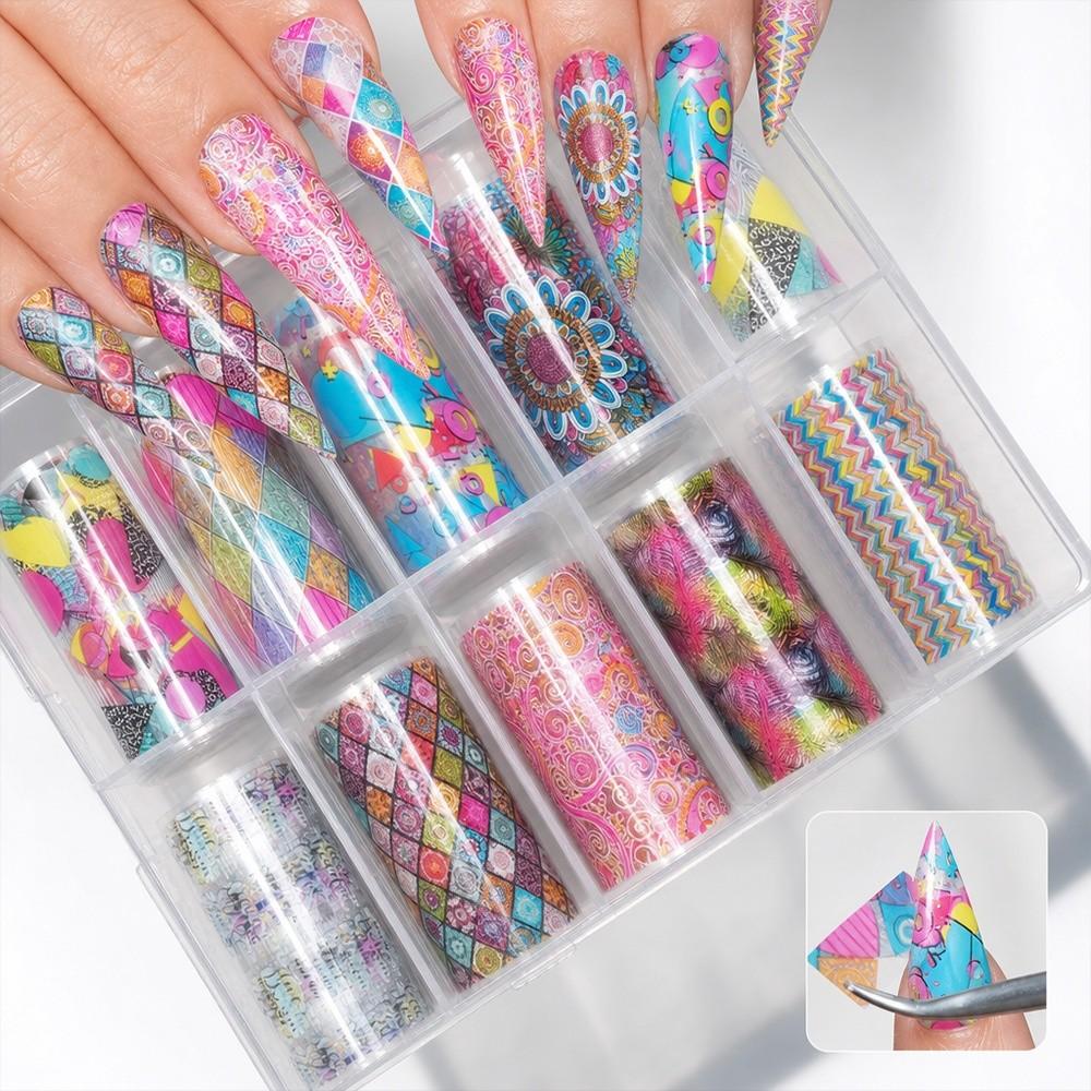 Flower Nail Stickers Stripe Pattern Nail Decals Professional Nail Foils Manicure DIY