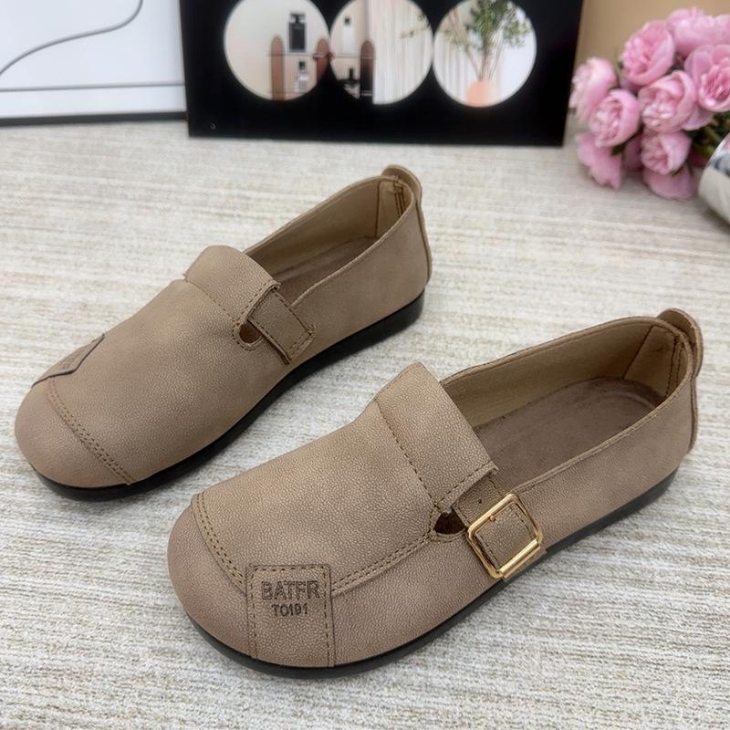 

Women s Loafers 2025 Spring Autumn Soft Sole Buckle Strap Comfortable Casual Shoes Vintage Luxury Non Slip Casual Shoes 36 верблюд