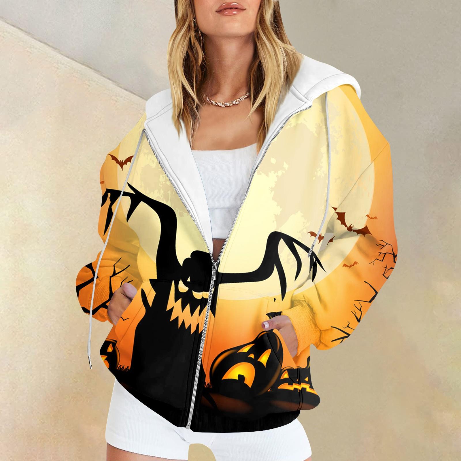 Женская мода повседневная толстовка с принтом на Хэллоуин осень-зима с длинным рукавом — фото 4