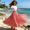 Saia Maxi Feminina, Saia Longa com Cintura Elástica Estampada em Xadrez, Barra Fluida Leve Saia de Verão para Praia Viagem Férias Festa