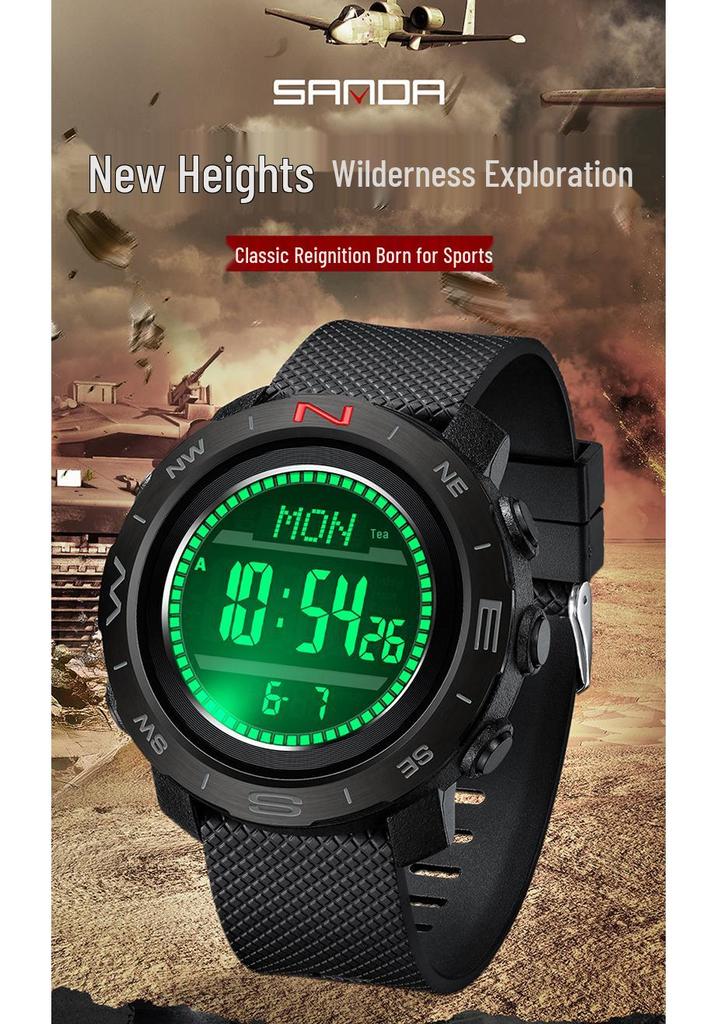 Sanda Multifunctional Sports Watch: Air Pressure, Temperature, Altitude, Weather Forecast, Compass, Pedometer, Luminous Display.