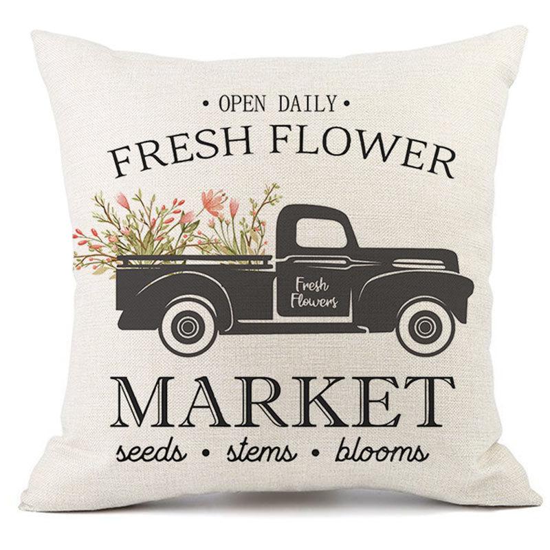 Pillow Case Spring Throw Pillow Case Flower Truck Farm Print Home Decor Cushion Cover Back Cushion