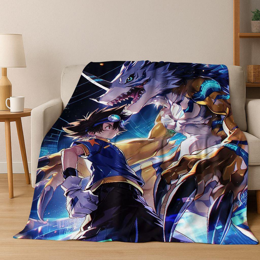 Retro Digimon Adventure Angewomon Agumon Cartoon Flannel Blanket,Cozy Soft Throw Blanket for Home Bedroom Bed Sofa Cover Kids