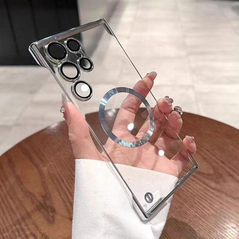 Applicable to Samsung S26Ultra mobile phone case, transparent ultra-thin electroplating magnetic suction S25 borderless hard case S24 goggle