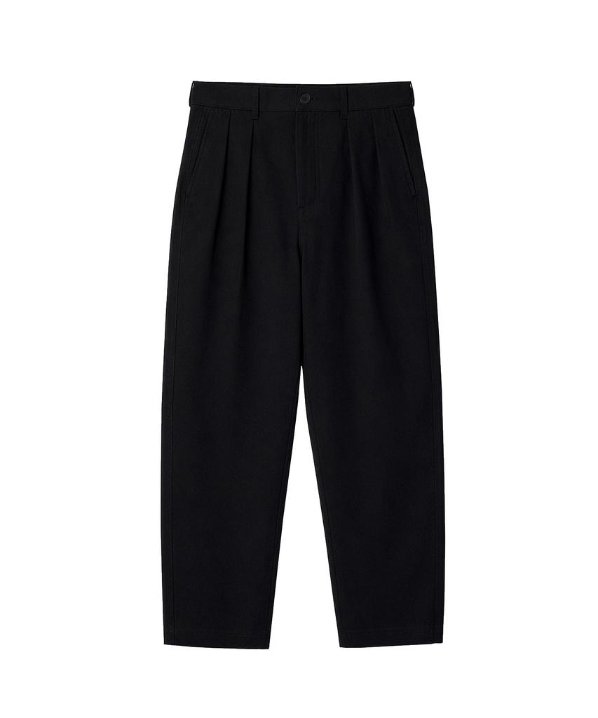 CONNECT KINLOCH Washed Cotton Loose Fit Double-Pleat Pants [Black]