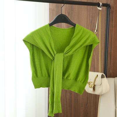 Ladies' Knit Sleeveless Solid Color Shawl Tie Front Design Versatile Air Conditioned Room Neck Protector Perfect with Shirt/Vest
