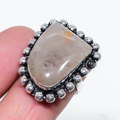 Natural Golden Rutile Gemstone Handmade 925 Sterling Silver Ring Size 7.5 C4h93