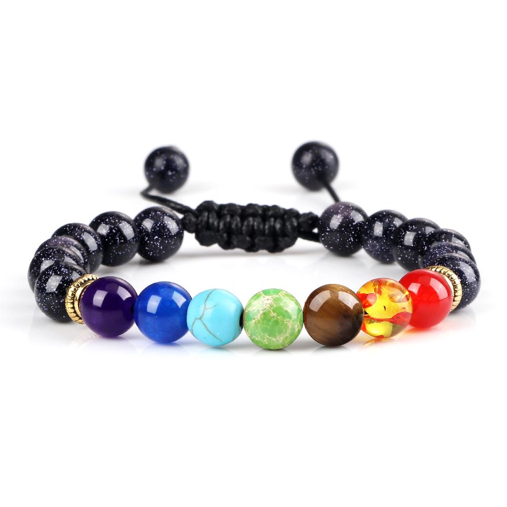 Siebenfarbiges Vulkanstein & Tigerauge Perlenarmband: Verstellbar Handgefertigt Herrenstil