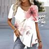 Casual Versatile Plant Pattern Short Sleeve V-Neck T-Shirts Women’s