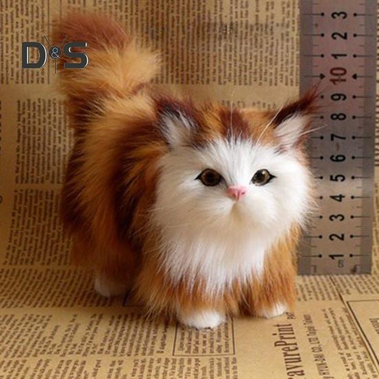 Simulation Cat Ornament Realistic Plush Kitty Toy Faux Fur Animals Model Furry Cat Doll Gift for Kids Cat Lovers