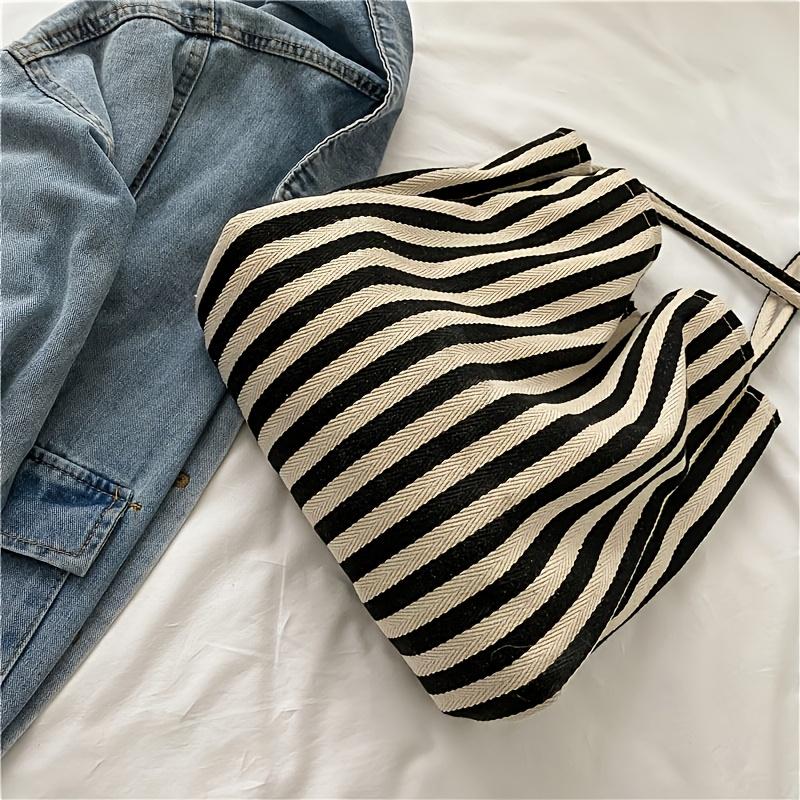 Women's Vintage Striped Tote Bag Large Capacity Open Top Unlined Shoulder Bag for Campus, Travel, Beach & Shopping Durable Casual Chic Striped Design