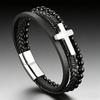 Klassisches Leder Herren Armband Charme Kreuz Edelstahl Mehrschichtig Geflochten Schwarz Chakra Yoga Armbänder Geschenke