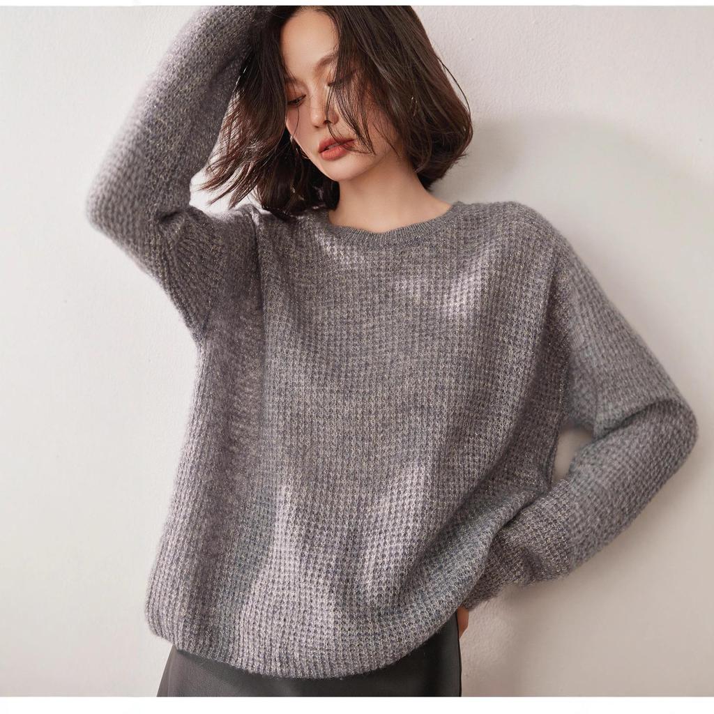 Women's Loose Fit Cashmere Pullover Sweater - Versatile Round Neck Knitted Top
