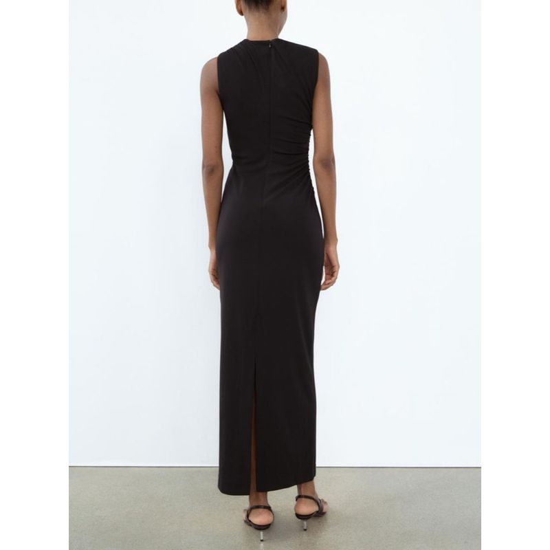 Za2024 Summer New Product Women's Clothes Silm Round Neck Sleeveless Ruched Decoration Midi Skirt Dress 3152320 250