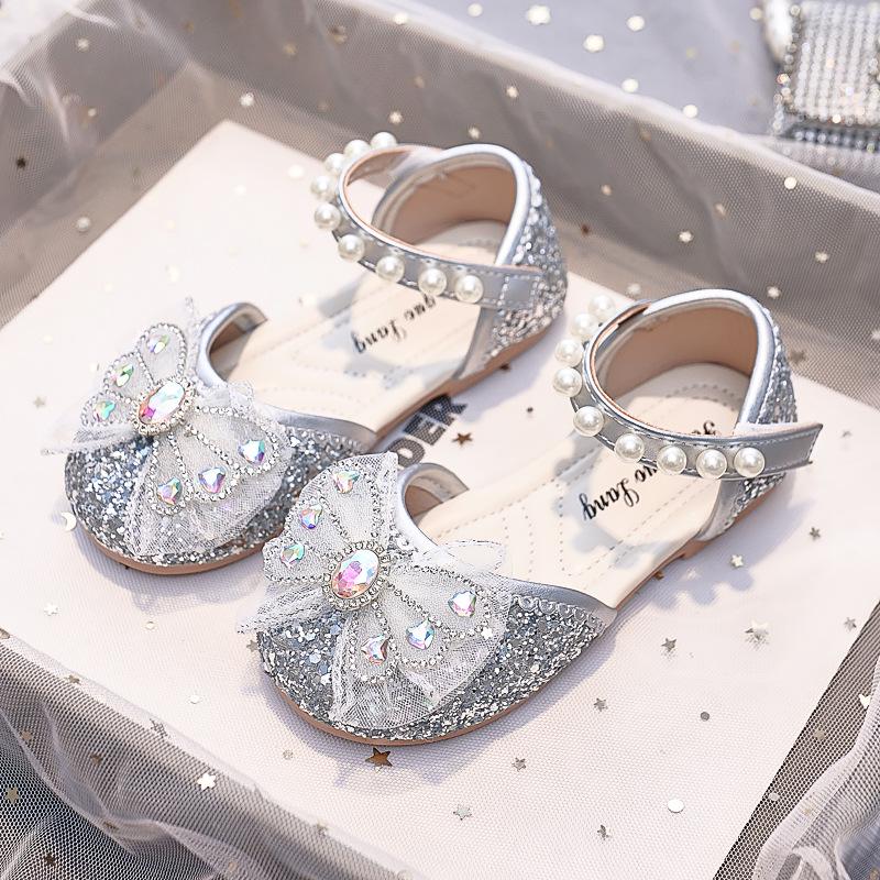 Nuove Scarpe da Principessa Estive 2025 con Fiocco di Strass e Punta Chiusa per Bambine - Sandali con Suola Morbida
