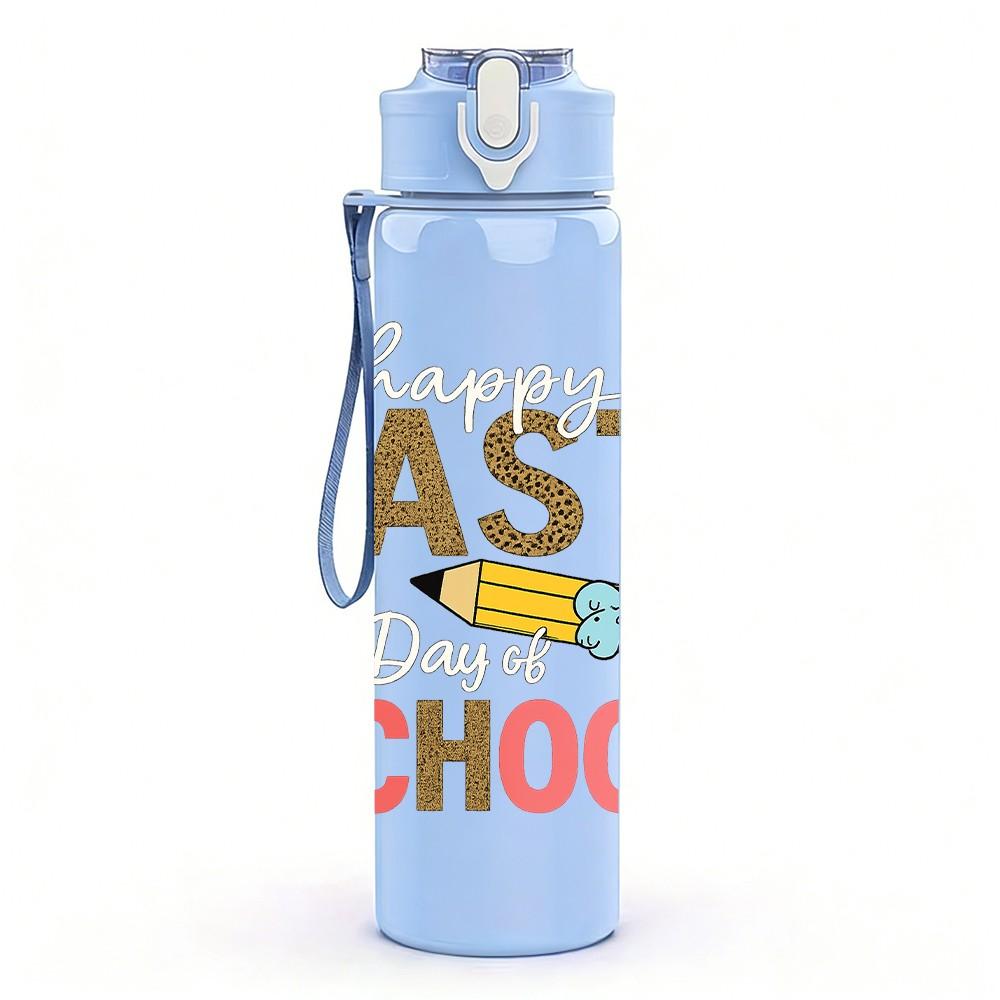 1PC Last School Script Letter 750ml Color Plastic Sports Water Bottle Leakproof Flip Straw Lid Suitable for Sports Office Home Use