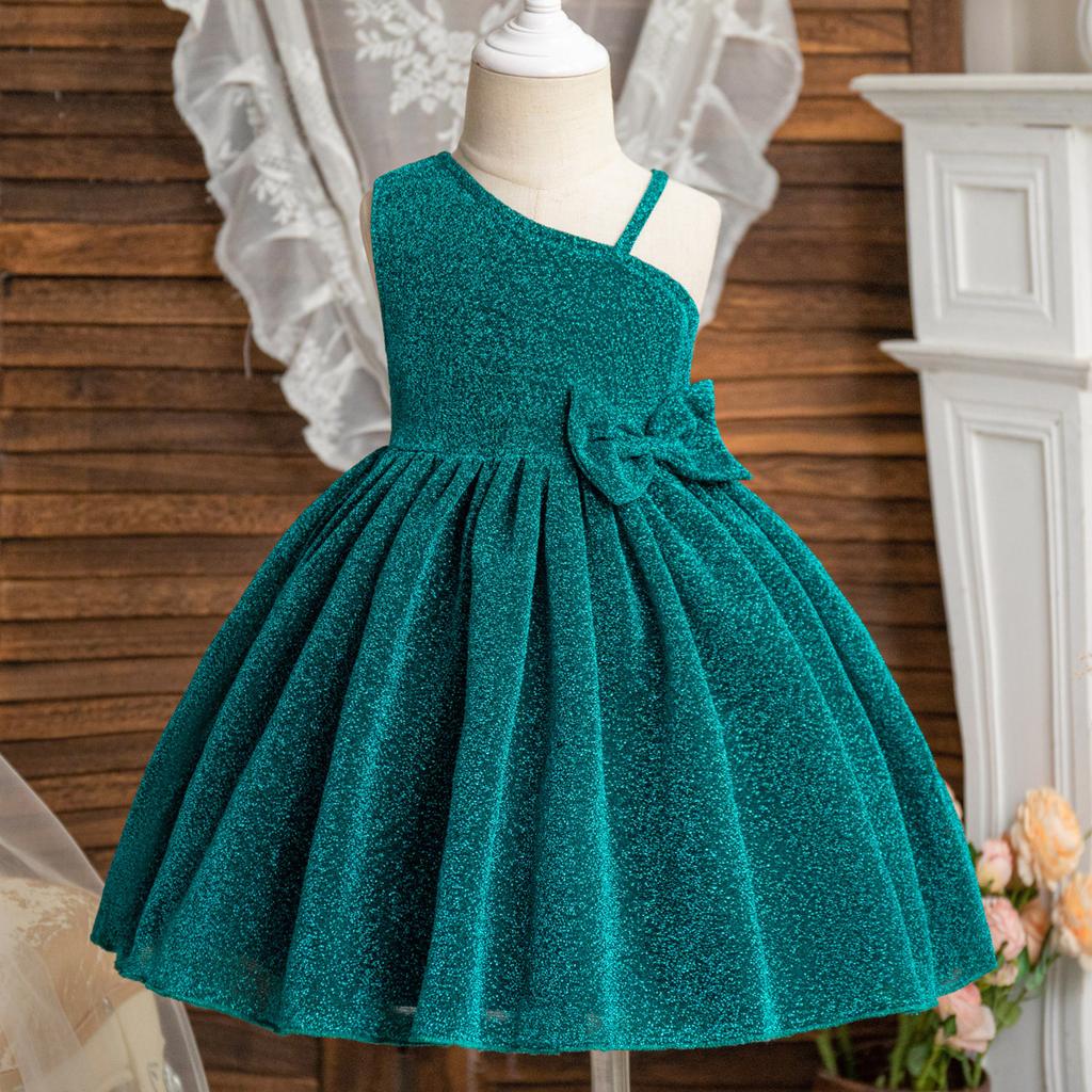 2024 Summer Sparkling Girls Dress Elegant Sloping Shoulder Sling Princess Dresses Dance Costume for Children