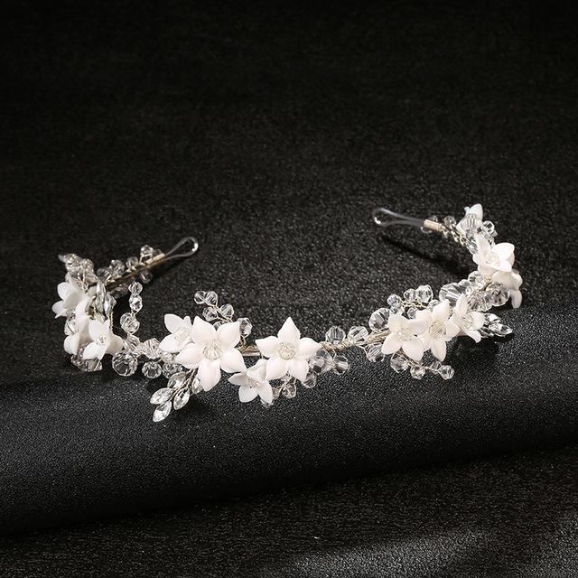SLBRIDAL Handmade Ins Style Luxury Rhinestone Crystal Porcelain Flower Bridal Tiara Wedding Bridesmaids Crown Women Hair Jewelry