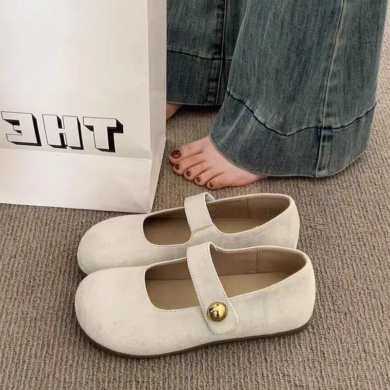 Flat Bottom Women's New Spring and Summer Single Shoes Mary Jane Women's Shoes Retro Grandma Beanie Shoes