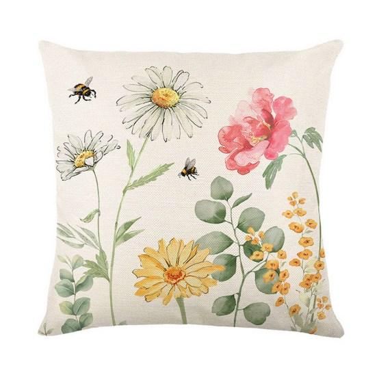 Pillowcase Spring Series Printed with Soft Hidden Zipper Fade-resistant Machine Washable Linen Cushion Cover