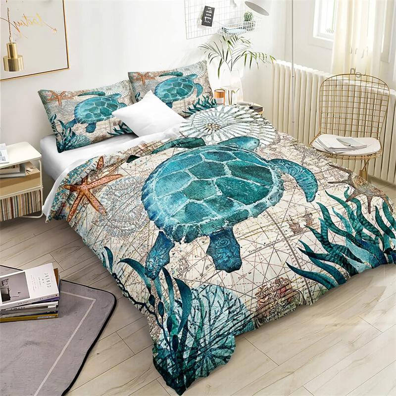 Sea Turtle Duvet Cover Underwater World Themed Marine Life Bedding Set for Women Teen Boys and Girls Gift for Bedroom Decoration