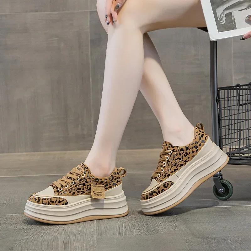 Fashion 7CM New Women Genuine Leather Platform Wedge Heels Ankle Booties Spring Autumn Chunky Sneaker Ankle Boots Women Vulcanized Shoes