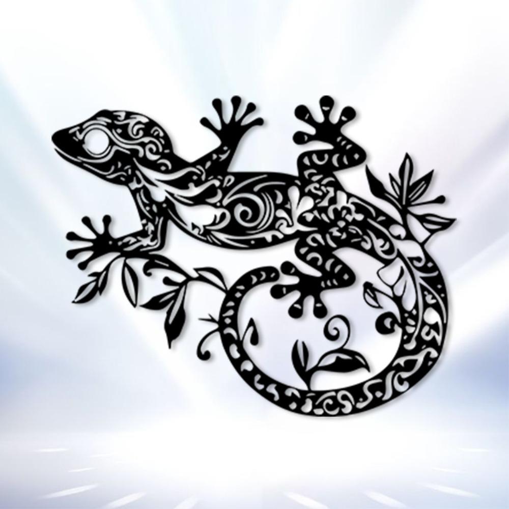 Vintage Floral Gecko Metal Wall Art 2D Flat Durable Iron Garden Patio Decor Thanksgiving Harvest Gift for Reptile Lovers Outdoor Home Lizard Ornament