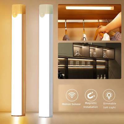 USB Rechargeable Motion Sensor LED Light Magnetic Dimmable Bar Lamp with 3 Modes for Wardrobe Bedside Stairs Cabinet Lighting