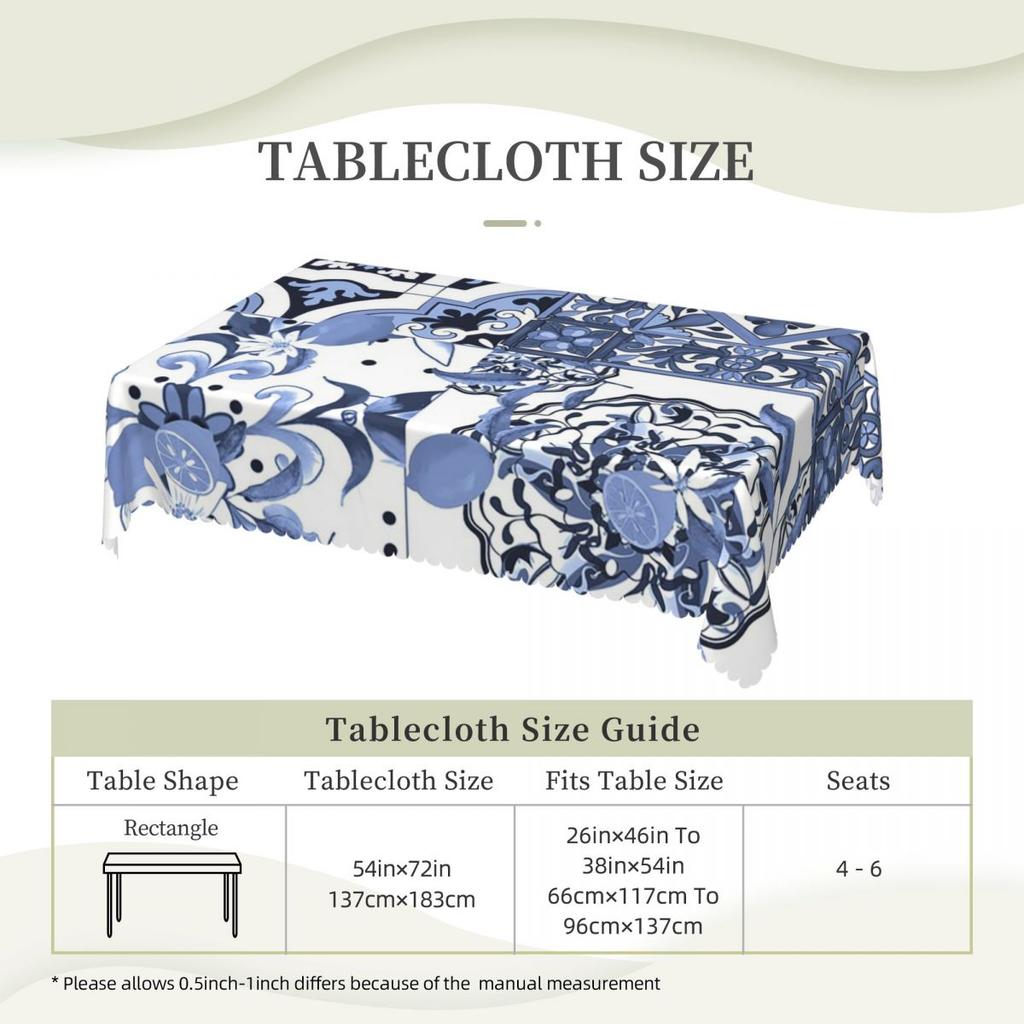 Summer,Sicilian Tiles,majolica,lemon,Mediterranean Art Rectangular Oilproof Tablecloth Table Cover for Dining Events Table Cloth
