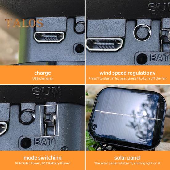 Solar Fan with Three-Speed Adjustment Strong Airflow Low Noise Rechargeable Fishing Hat Clip-on Cooling Fan Camping Supplies